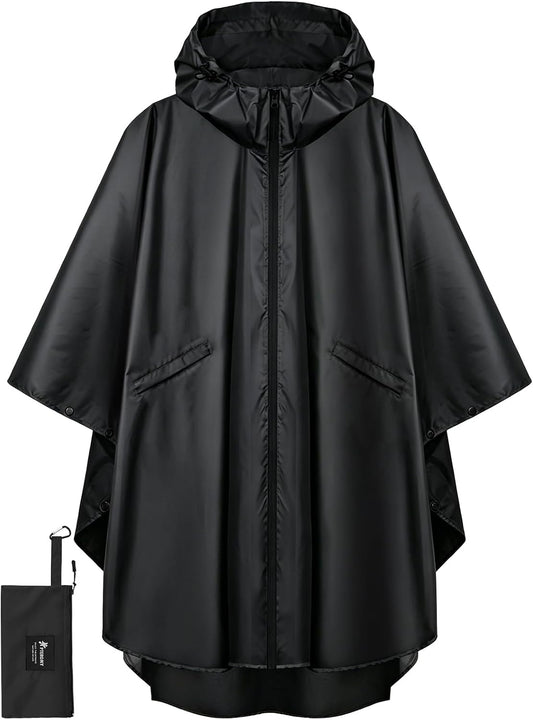 PTEROMY Rain Poncho for Adults with Zipper, Waterproof Hooded Raincoat