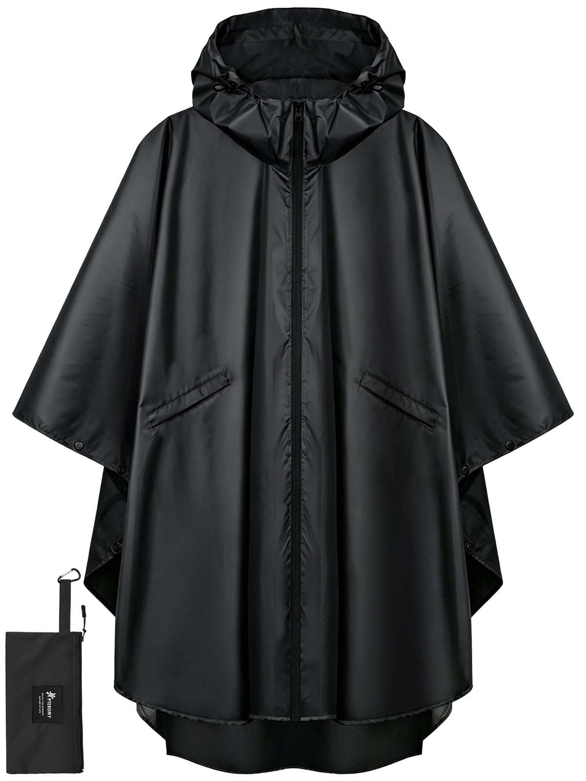 PTEROMY Rain Poncho for Adults with Zipper, Waterproof Hooded Raincoat