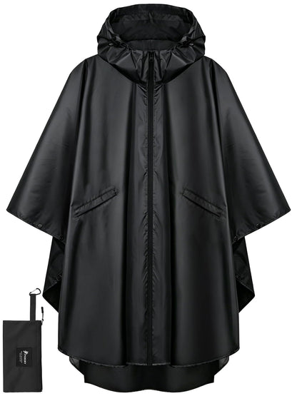PTEROMY Rain Poncho for Adults with Zipper, Waterproof Hooded Raincoat