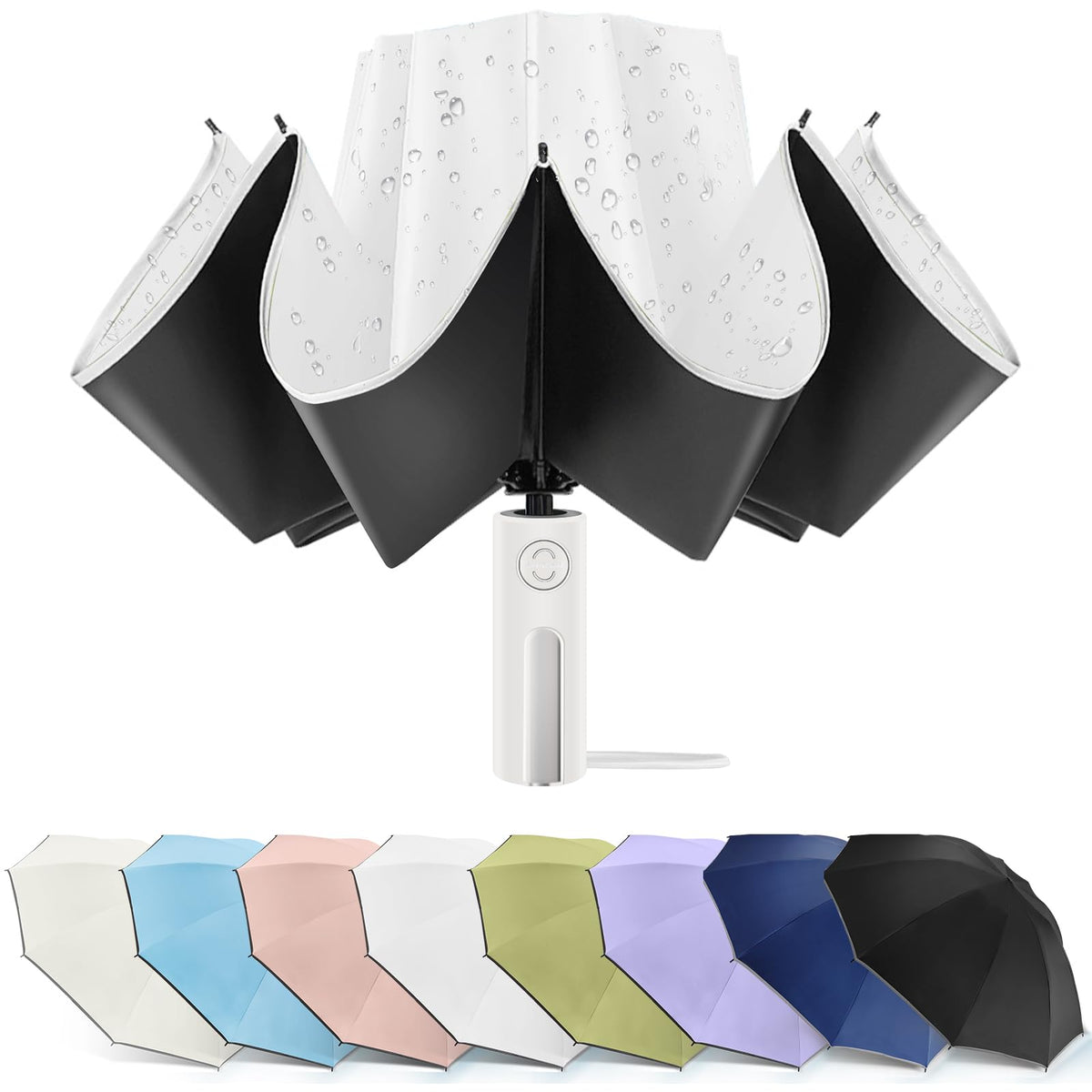 Bodyguard Inverted Umbrella - Large Windproof for Rain & Sun, Compact Reverse With Reflective Stripe, Teflon-Coated for Women Men, Travel Folding With Cover Bag