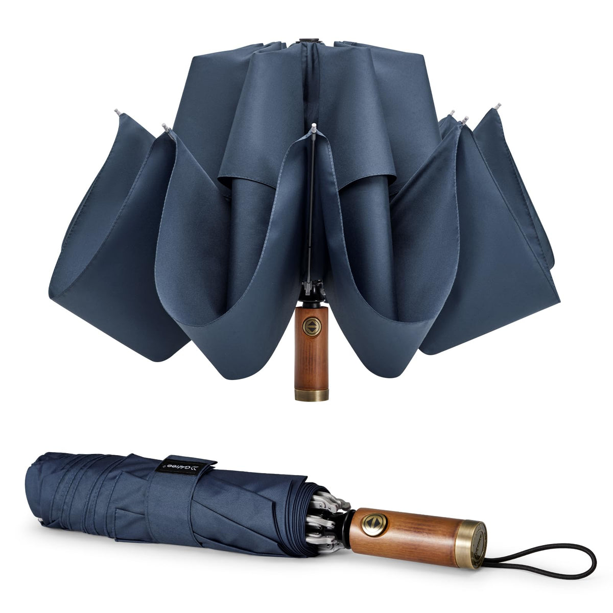 G4Free 54 Inch Inverted Windproof Umbrella with Wooden Handle Rain Umbrella