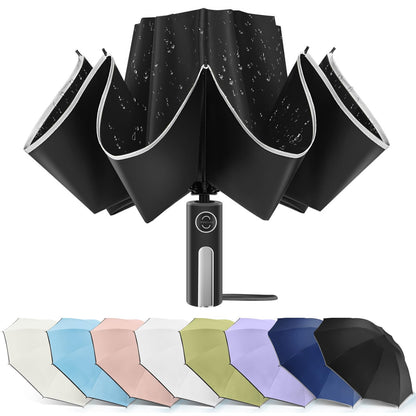 Bodyguard Inverted Umbrella - Large Windproof for Rain & Sun, Compact Reverse With Reflective Stripe, Teflon-Coated for Women Men, Travel Folding With Cover Bag
