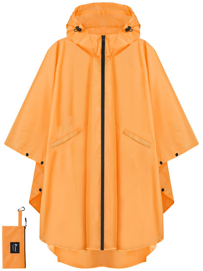 PTEROMY Rain Poncho for Adults with Zipper, Waterproof Hooded Raincoat