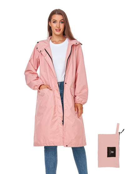 SaphiRose Women's Lightweight Packable Waterproof Long Rain Jacket