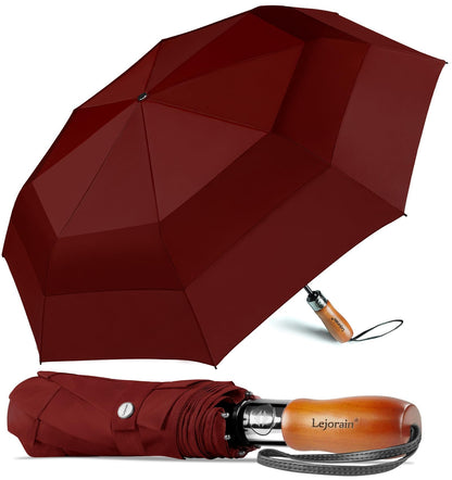 Windproof Golf Umbrella Large 54 Inch Folding Auto Open Close Wood Handle