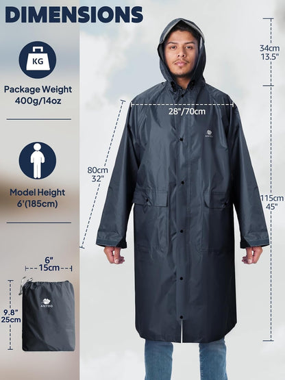 ANYOO Waterproof Raincoat Men Women Packable Hooded Reflective Pockets