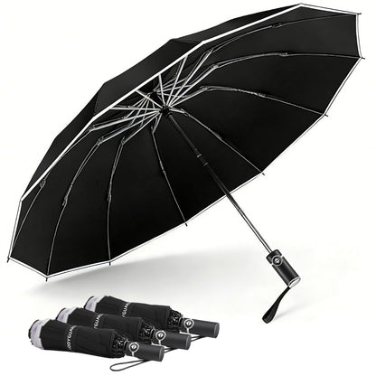 Bodyguard Inverted Umbrella - Large Windproof for Rain & Sun, Compact Reverse With Reflective Stripe, Teflon-Coated for Women Men, Travel Folding With Cover Bag