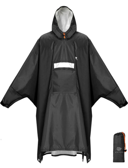 ANYOO Hooded Rain Poncho for Adult Waterproof Lightweight Raincoat