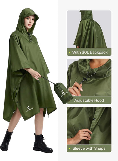SaphiRose Hooded Rain Poncho Waterproof Raincoat Jacket for Men Women Adults