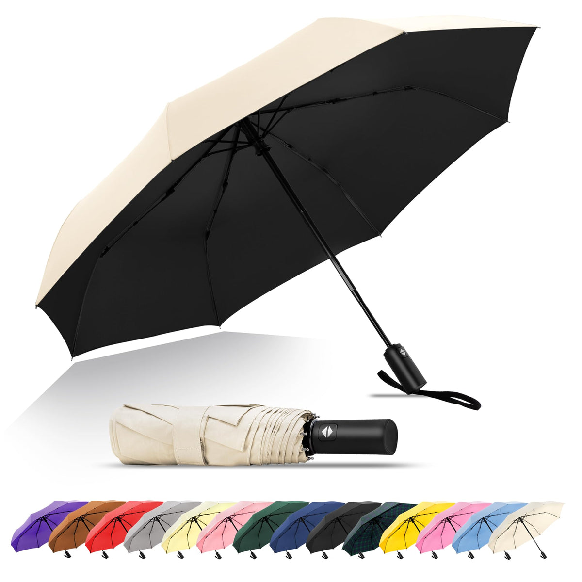 SoulRain Travel Umbrella - Compact Umbrella for Rain - Perfect Large Auto Folding Umbrella - Ideal Car umbrella, Small umbrella, and Travel Companion