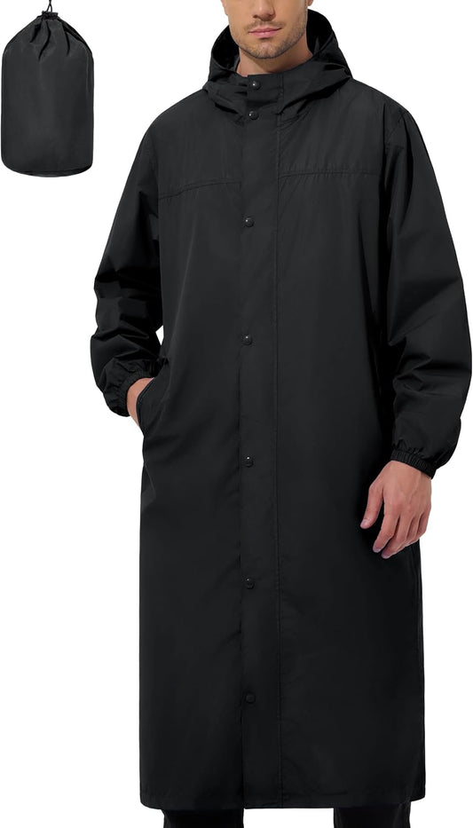 UIQUR Mens Long Rain Jacket Raincoat Waterproof Rain Poncho