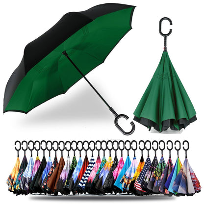 SIEPASA 49/56 Inch Inverted Reverse Upside Down Umbrella, Extra Large Double Canopy Vented Windproof Waterproof Stick Golf Umbrellas with C-shape Handle.
