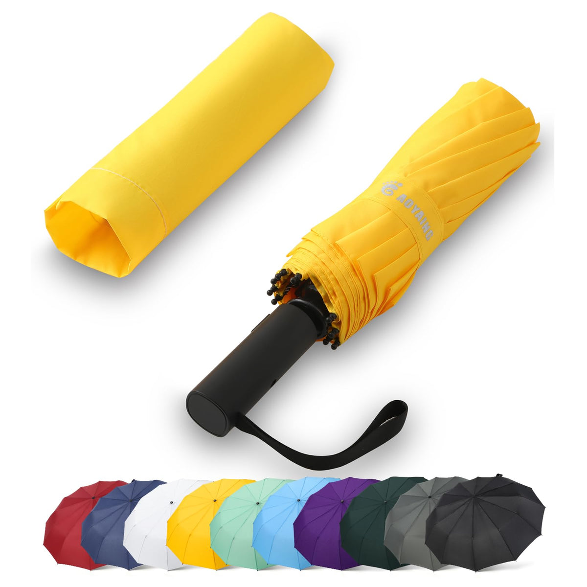 GAOYAING 46 Inch Large Automatic Rain Umbrella - Windproof Travel Lightweight Travel-Ready, Heavy Duty 12-Rib 210T Fabric, Portable with Protective Sleeve