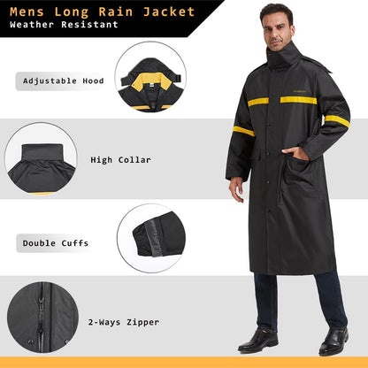 Long Rain Coats for Men Waterproof Hooded Rain Jacket Adult Poncho