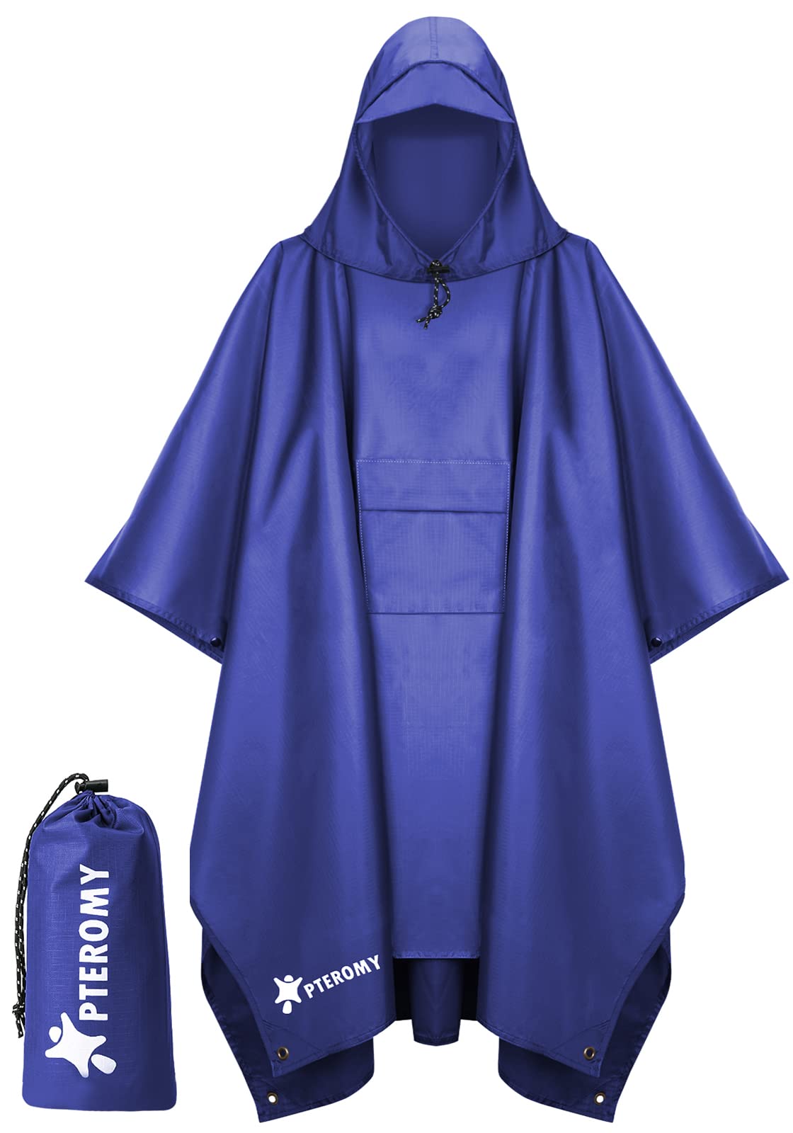 PTEROMY Hooded Rain Poncho for Adults, Reusable Waterproof Raincoat