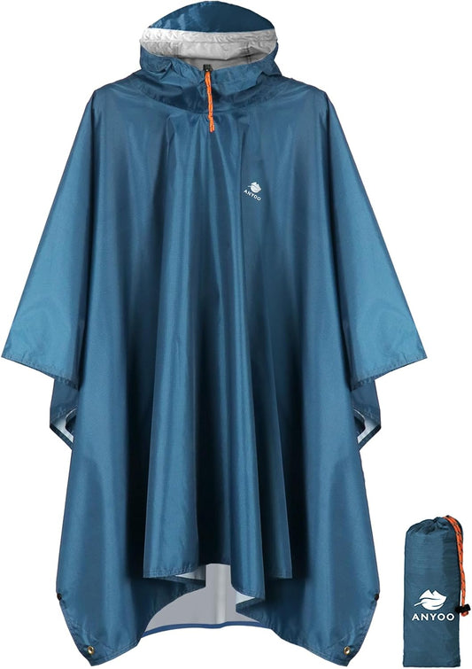 ANYOO Hooded Rain Poncho for Adult Waterproof Lightweight Raincoat
