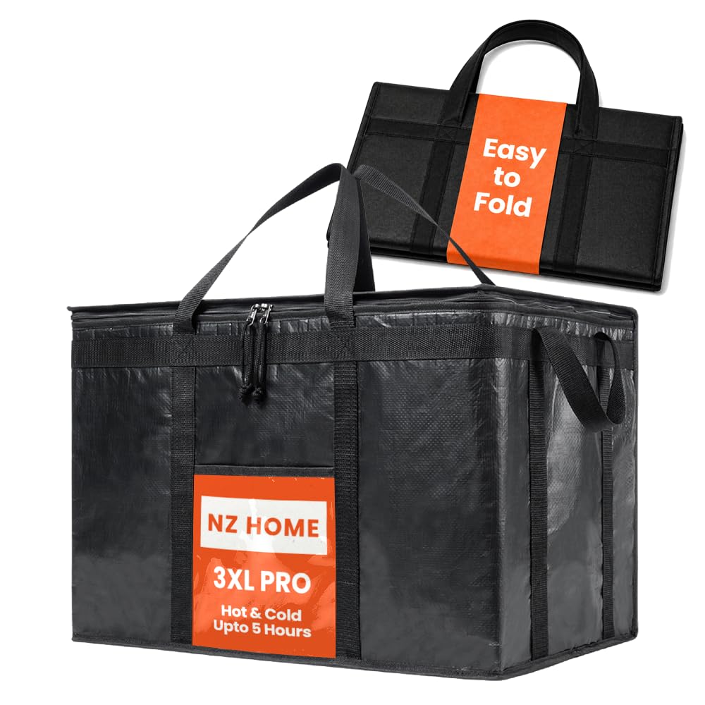 NZ home Insulated Food Bag, Portable Cooler Tote (3XL, Black, 1 Pack)