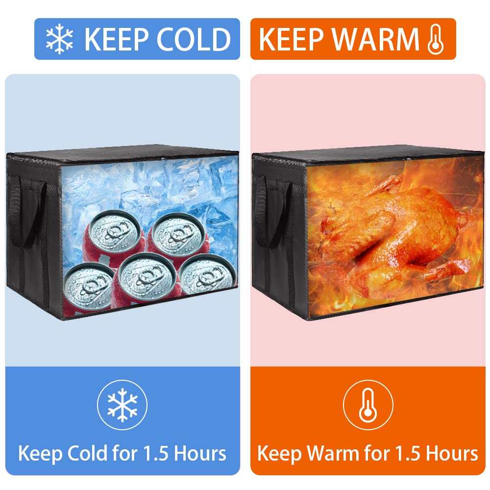 1-Pack Insulated Food Delivery Bag with Hard Bottom, 3X-Large, Black