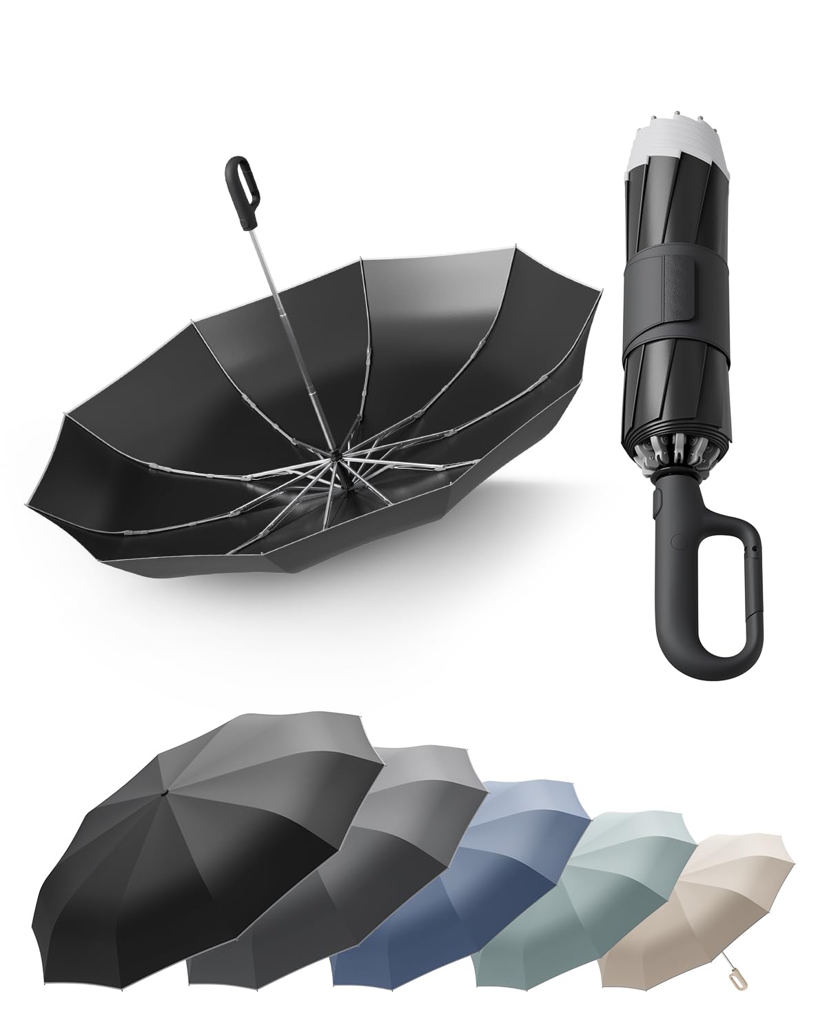 Windproof Reverse Folding Travel Umbrella for Rain, Compact