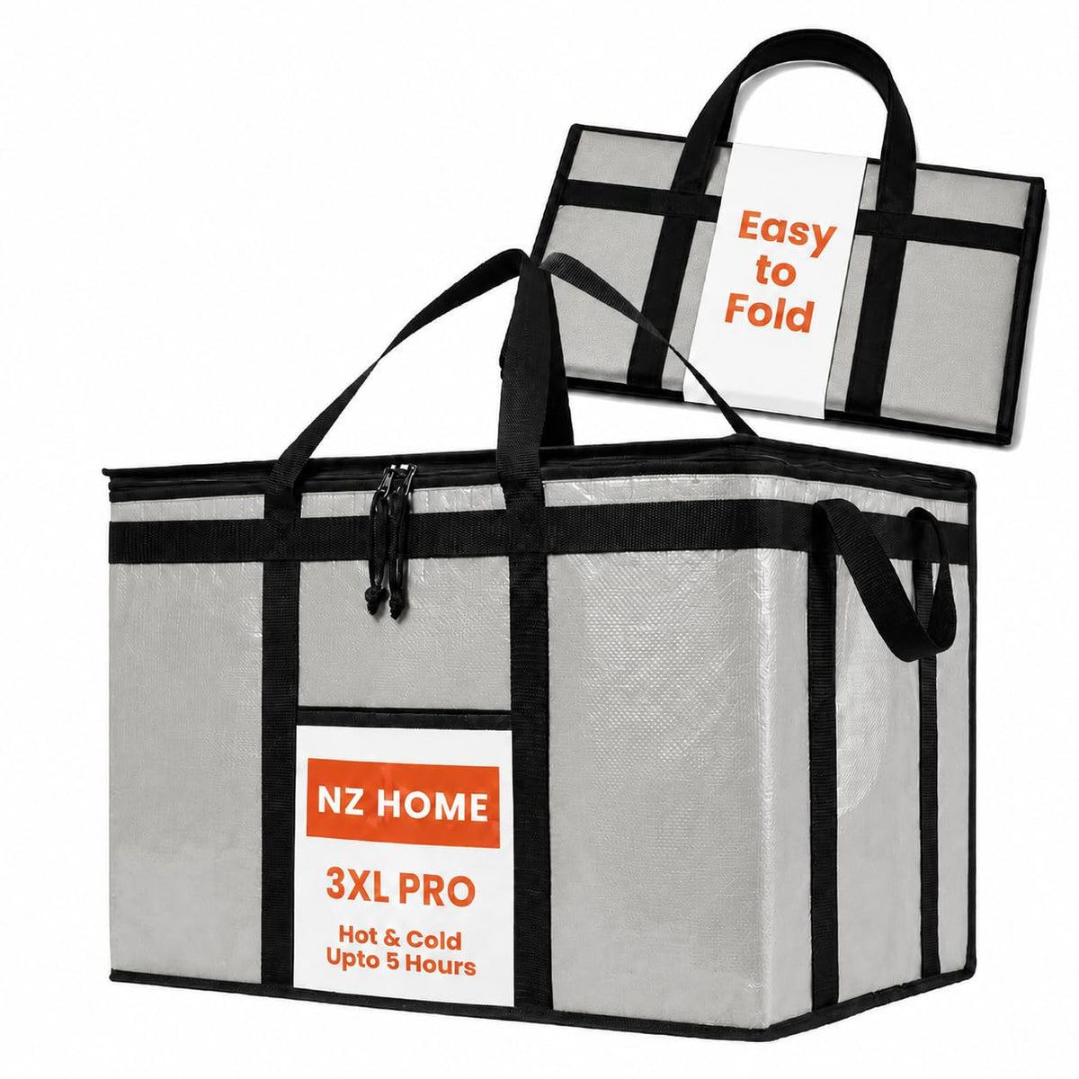 NZ home Insulated Food Bag, Portable Cooler Tote (3XL, Black, 1 Pack)