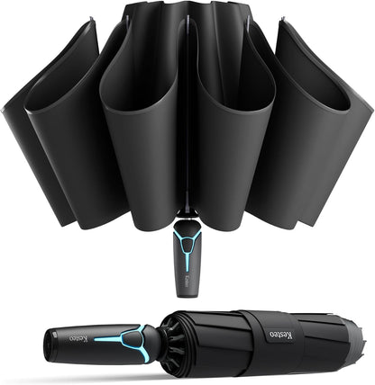 Windproof Travel Umbrella for Rain, Withstand 85MPH Winds, 52 Inch Automatic Reverse Fold Umbrellas Easy Auto Open Close, Portable Compact Umbrella Includes Cover Bag, Perfect for Travel, Car, Commute, Women Men, Backpack
