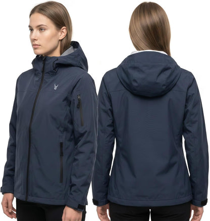 Women's 20000mm Waterproof Rain Jacket Lightweight Packable Hooded Raincoat