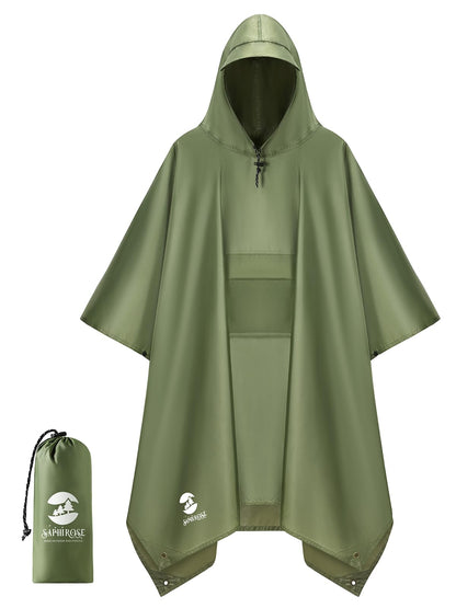 SaphiRose Double Layer Rain Poncho, Waterproof Thick Hooded Raincoat 3-in-1