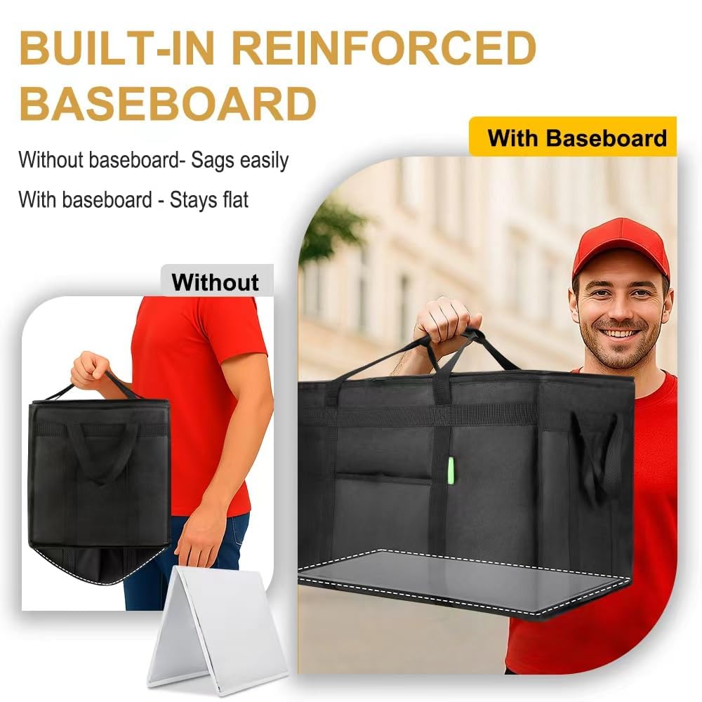 Bodaon Insulated Food Delivery Bag with Hard Baseboard, XXXL, Black, 1 Pack