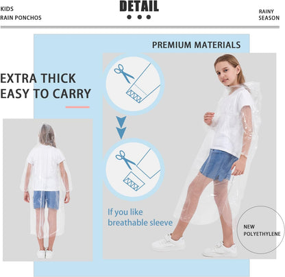 TUNCHMO Disposable Rain Ponchos for Adults & Kids 4/6/10 Pack Extra Thick