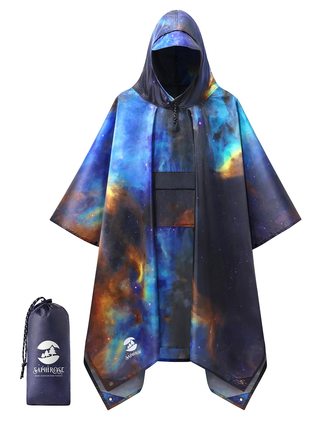 SaphiRose Double Layer Rain Poncho, Waterproof Thick Hooded Raincoat 3-in-1