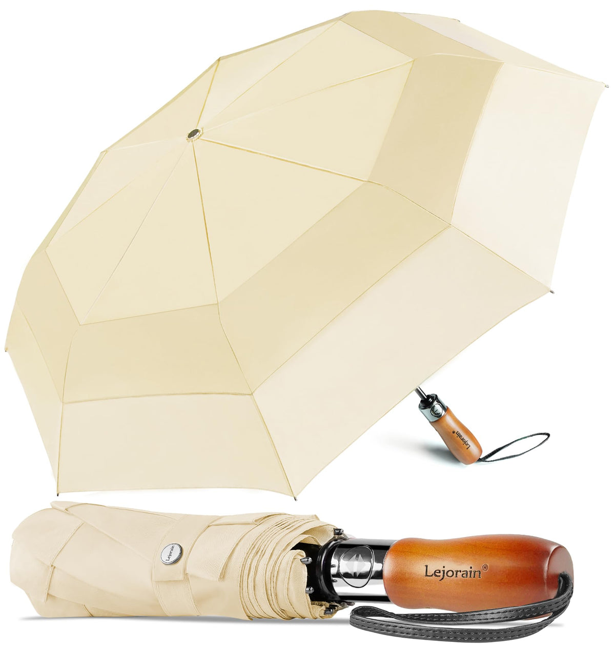 Windproof Golf Umbrella Large 54 Inch Folding Auto Open Close Wood Handle