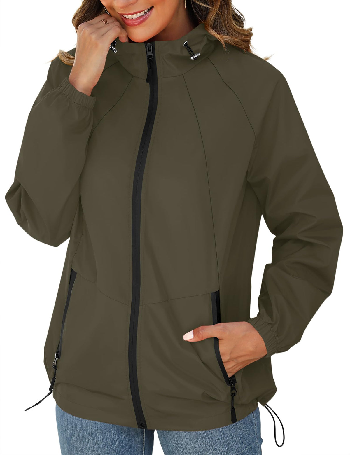 Avoogue Rain Jacket for Women Waterproof Lightweight Windbreaker Jacket with Hood Packable Raincoat with Pockets S-3XL