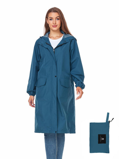 SaphiRose Women's Lightweight Packable Waterproof Long Rain Jacket
