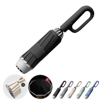 Ring Buckle Fully Automatic Umbrella, Reflective Safety Strip, Sturdy Windproof, Reverse Automatic, Travel Portable, Compact Folding (Black)