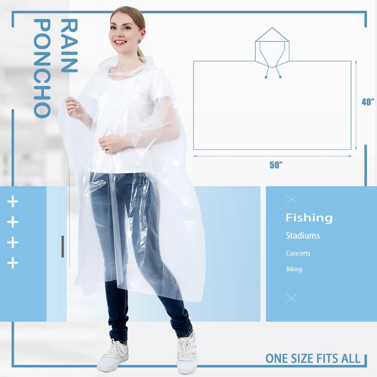Disposable Rain Ponchos for Kids & Adults 6/10 Pack Extra Thick