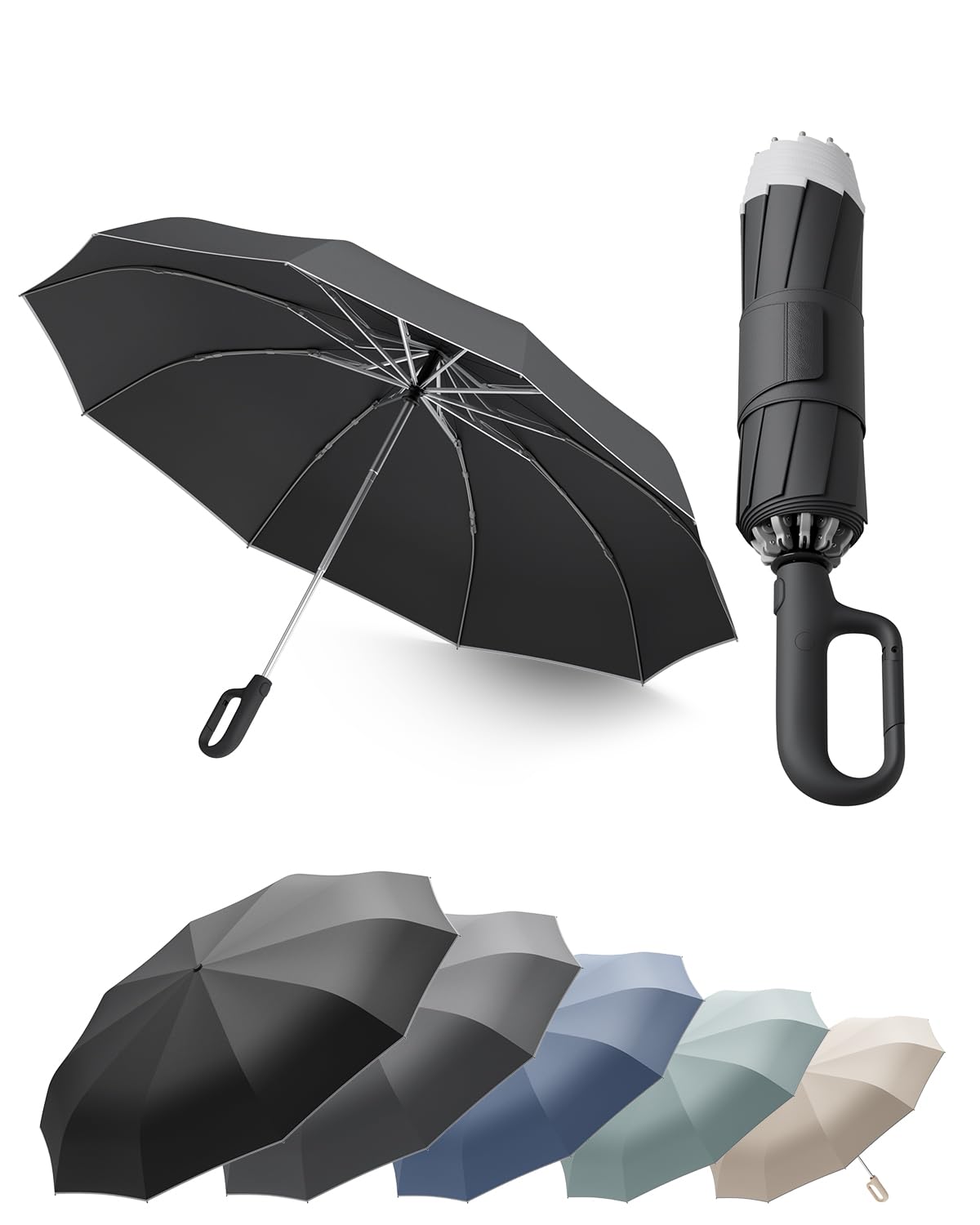 Windproof Reverse Folding Travel Umbrella for Rain, Compact
