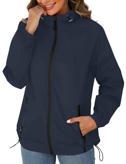 Avoogue Rain Jacket for Women Waterproof Lightweight Windbreaker Jacket with Hood Packable Raincoat with Pockets S-3XL