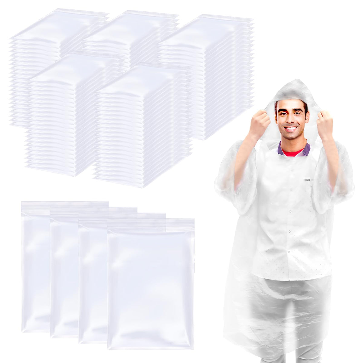 108 Pack Disposable Rain Ponchos for Adults Plastic Ponchos with Hood Raincoat Bulk for Men Women Camping Outdoor