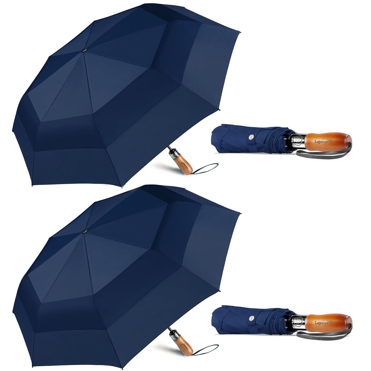 Windproof Golf Umbrella Large 54 Inch Folding Auto Open Close Wood Handle