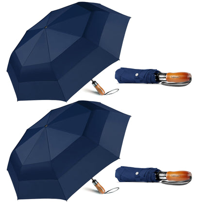 Windproof Golf Umbrella Large 54 Inch Folding Auto Open Close Wood Handle