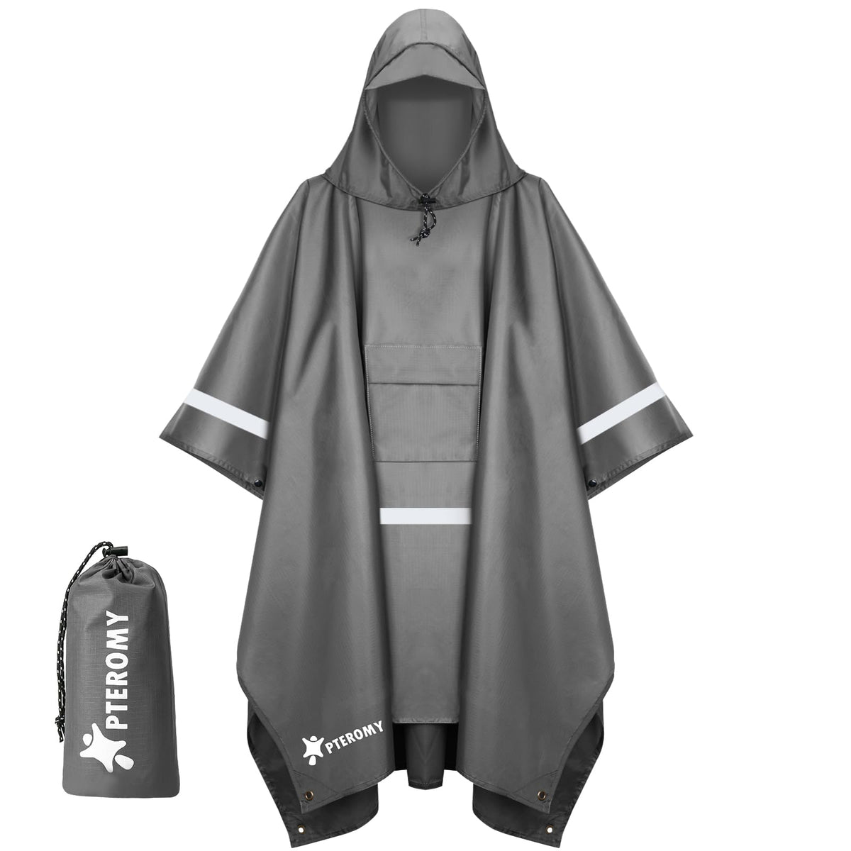 PTEROMY Hooded Rain Poncho for Adults, Reusable Waterproof Raincoat