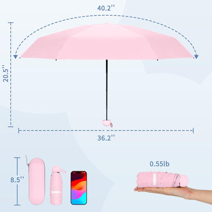 Yoobure Travel Umbrella Portable Compact Umbrellas, Pocket Mini for Purse, Umbrellas for UV Sun & Rain Small for Backpack, Umbrella with Case Folding for Kids Women