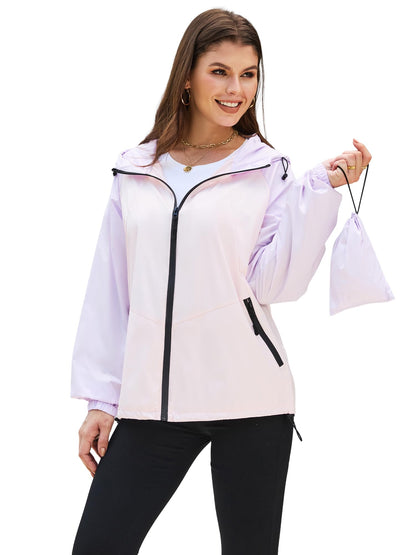 PITINAN Women's Rain Jacket Packable with Hood Lightweight Travel XS-3XL