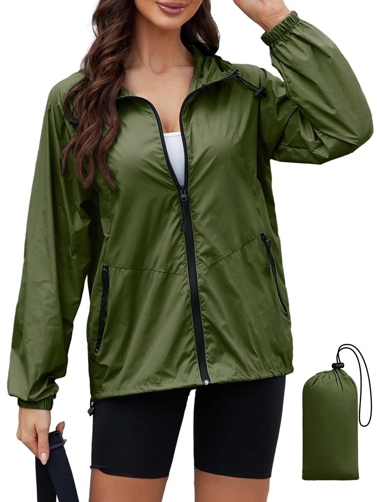 PITINAN Women's Rain Jacket Packable with Hood Lightweight Travel XS-3XL
