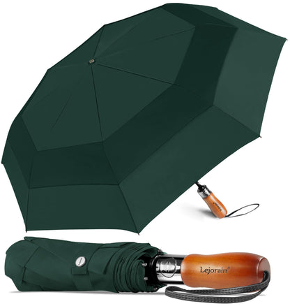Windproof Golf Umbrella Large 54 Inch Folding Auto Open Close Wood Handle