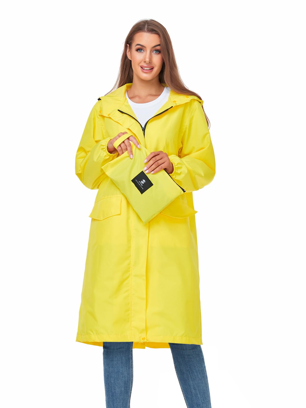 SaphiRose Women's Lightweight Packable Waterproof Long Rain Jacket