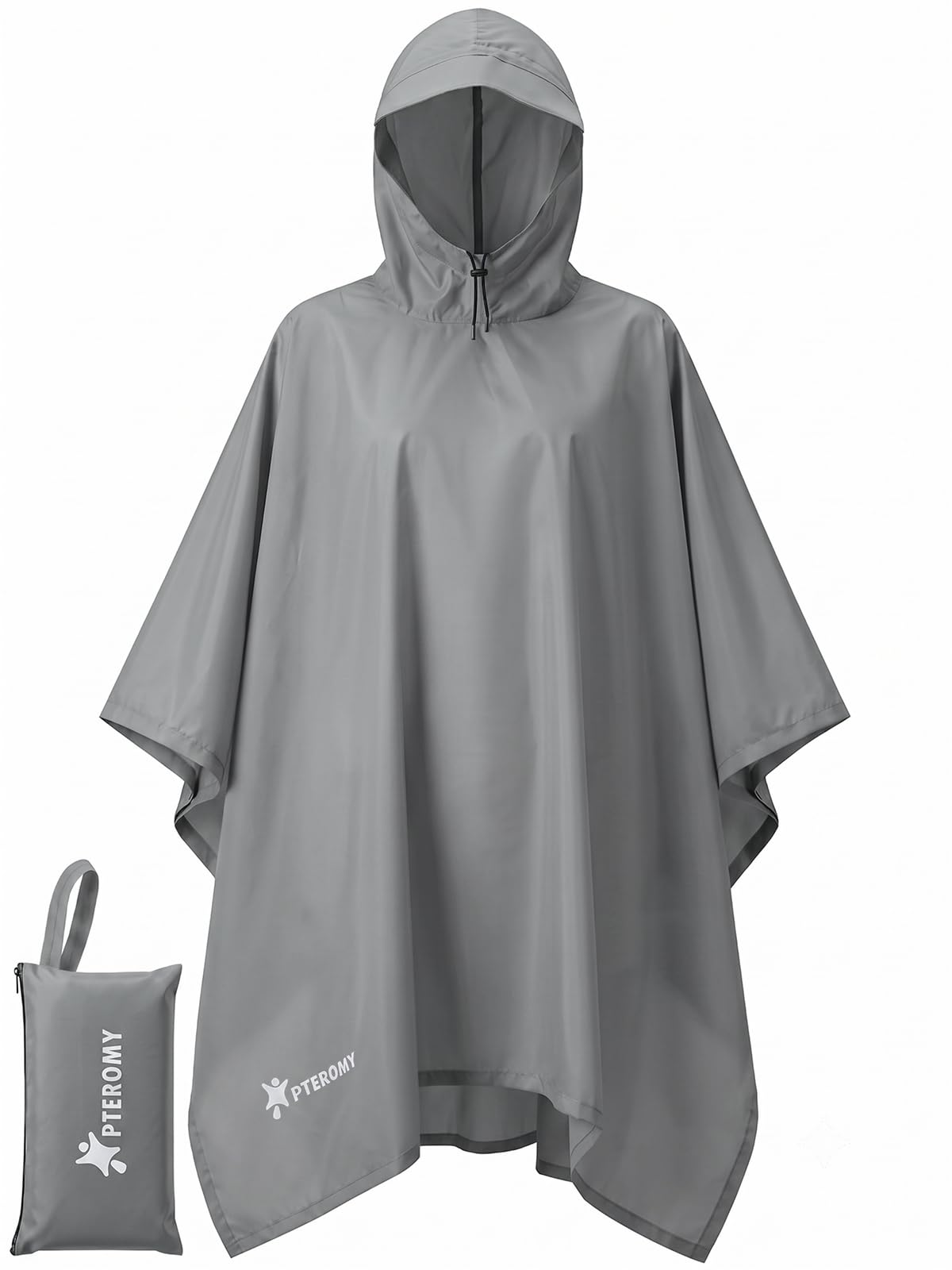 PTEROMY Hooded Rain Poncho for Adults, Reusable Waterproof Raincoat