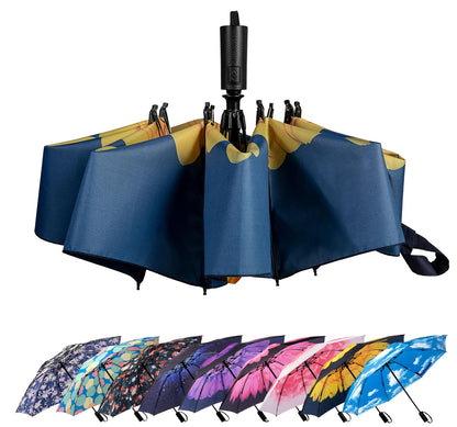 LANBRELLA Compact Reverse Folding Umbrella Auto Windproof Travel Umbrella