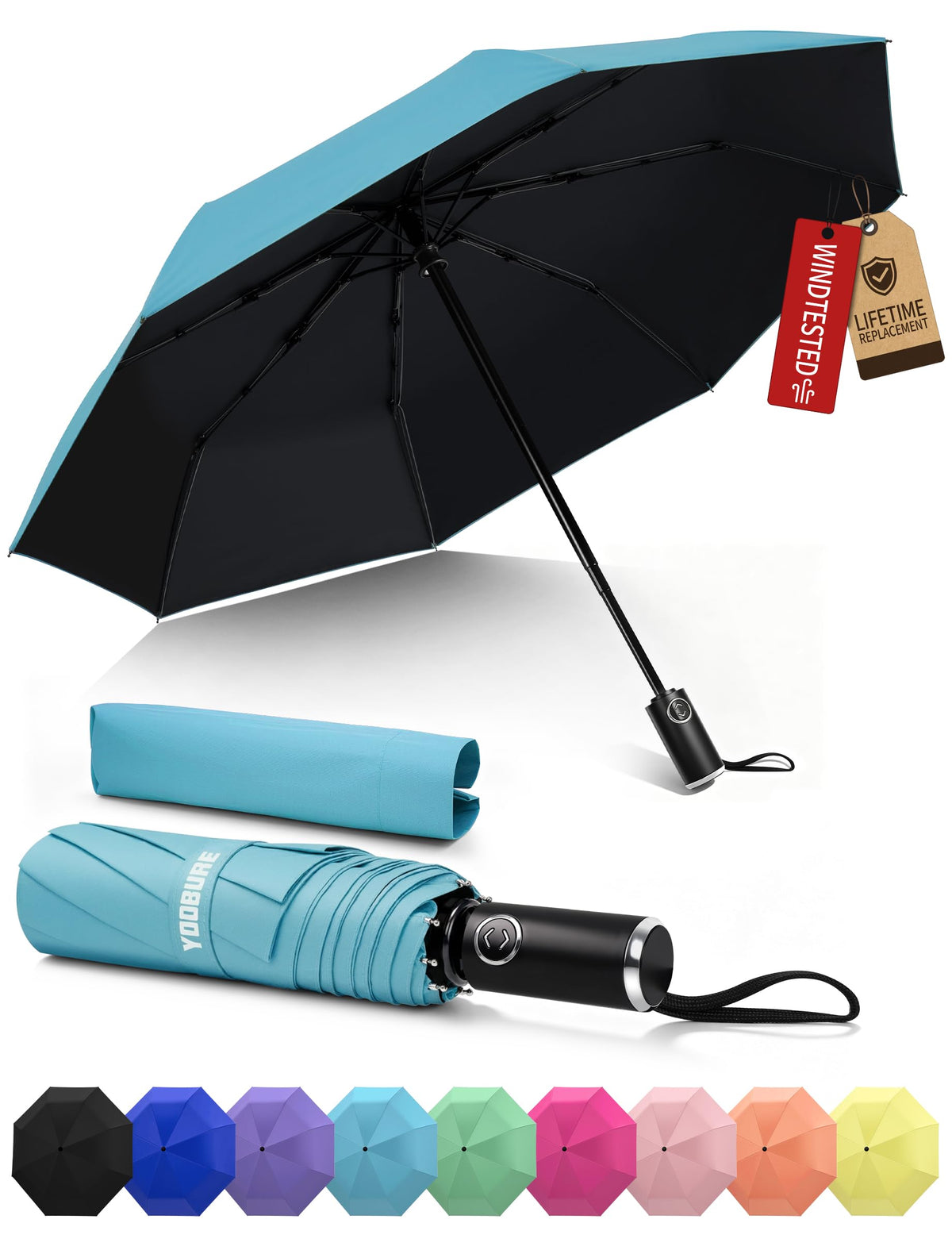 Yoobure Compact Travel Umbrella, Windproof Automatic Folding UV Sun & Rain