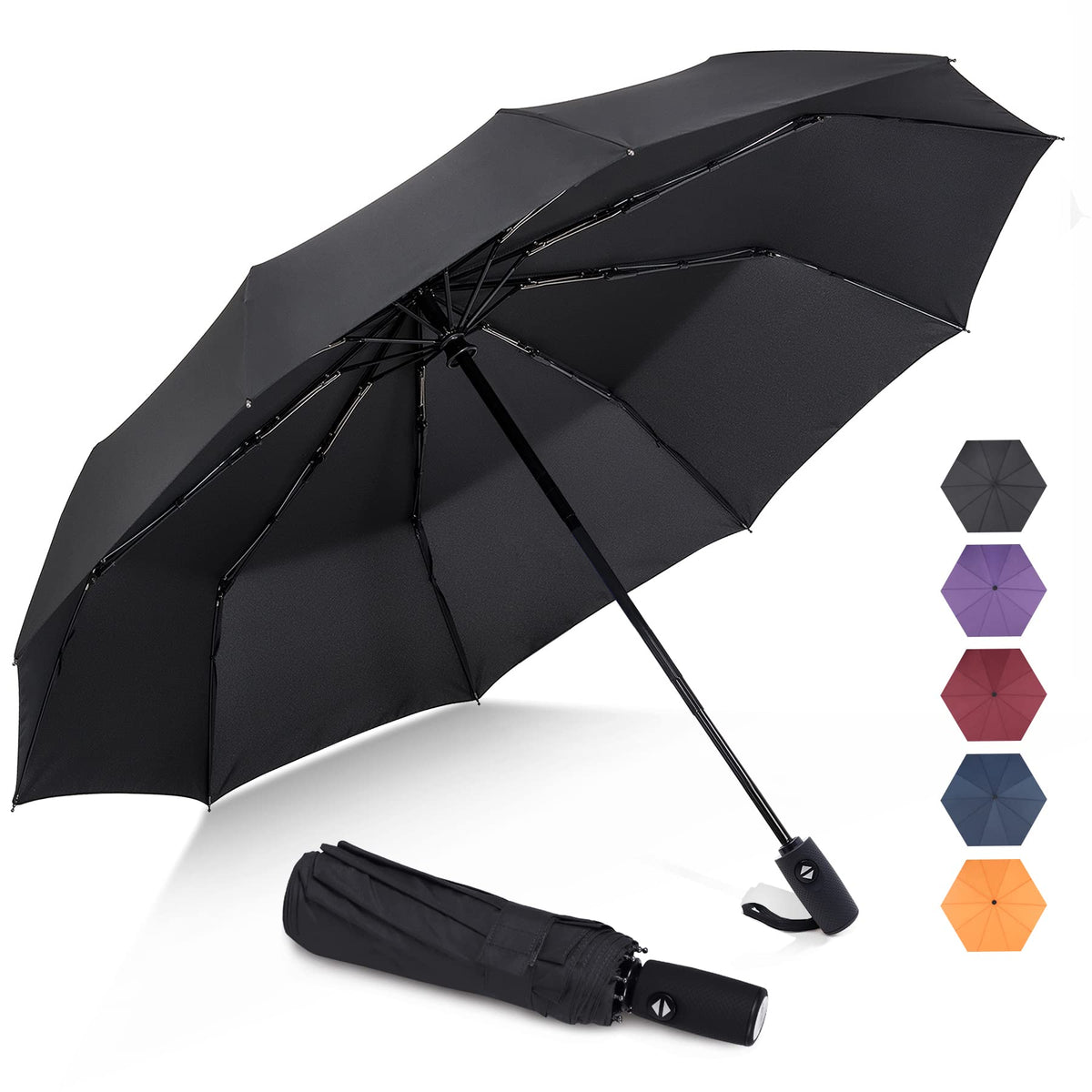 ZOMAKE Travel Umbrella Compact - 10 Ribs Portable Collapsible Umbrellas for Rain Windproof - Paraguas Automatic Small Folding Umbrella Lightweight Packable Umbrella for Women Men